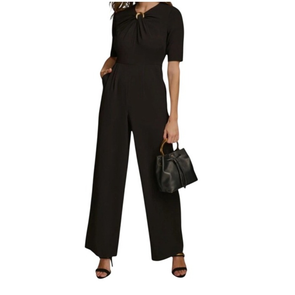 Donna Karan Womens 8 Black O-Ring Straight-Leg Jumpsuit